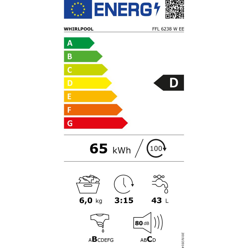 Práčka FFL6238W EE  WHIRLPOOL - energetický štítok