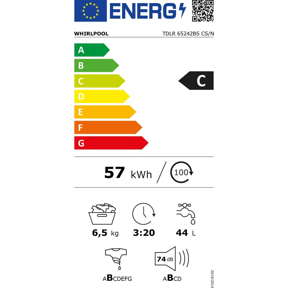 TDLR65242BSCS/N práčka vrch. WHIRLPOOL - energetický štítok