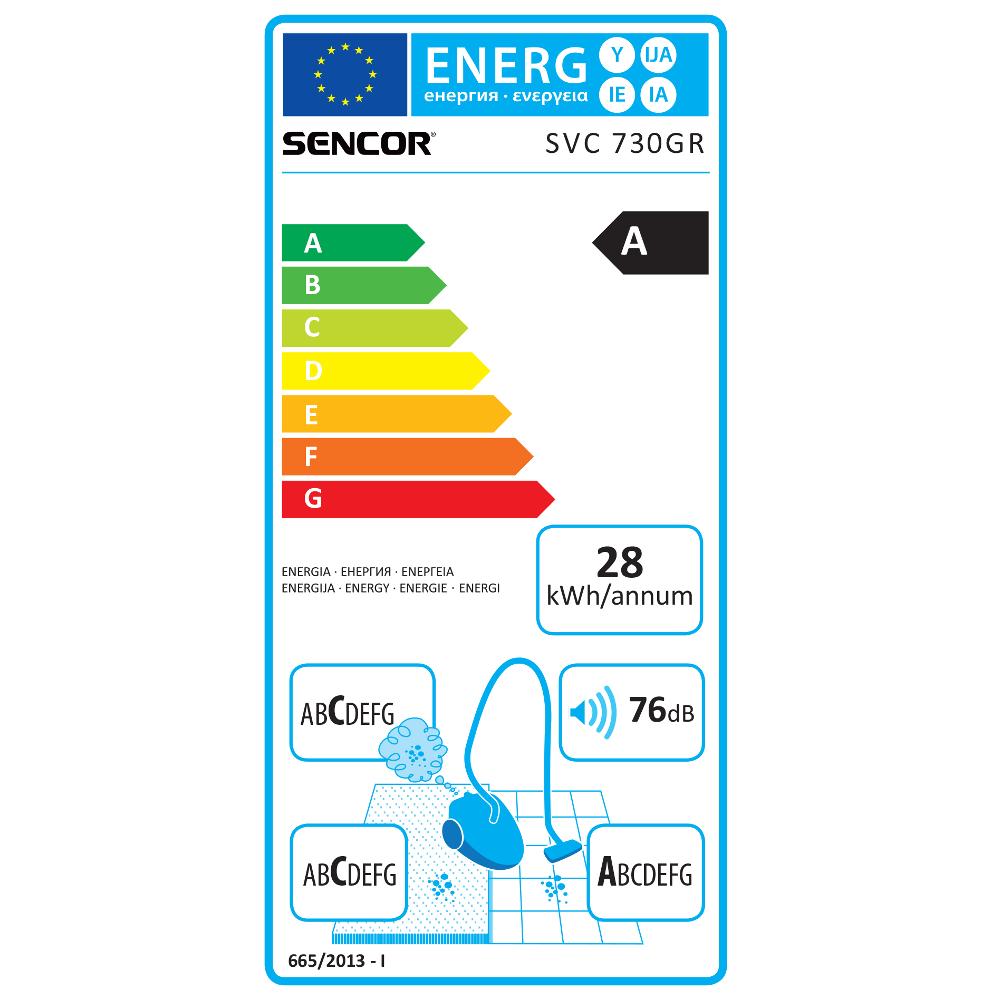 SVC 730GR-EUE2 bezvrecko. vysávač SENCOR - energetický štítok