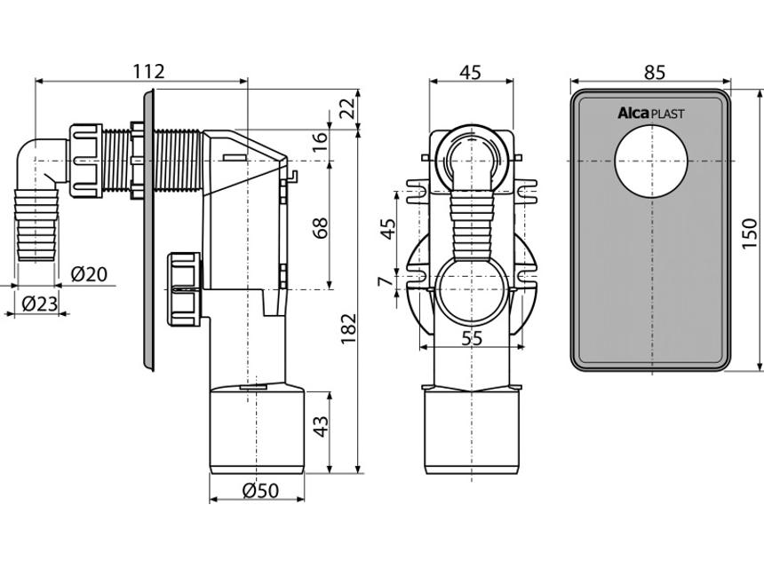Sifón pračkový  podomietkový APS3, nerez