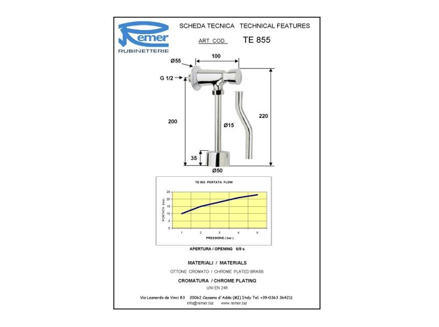 Pisoárový ventil tlačný nadomietkový 1/2" x 1/2" komplet REMER, séria Tempor TE855