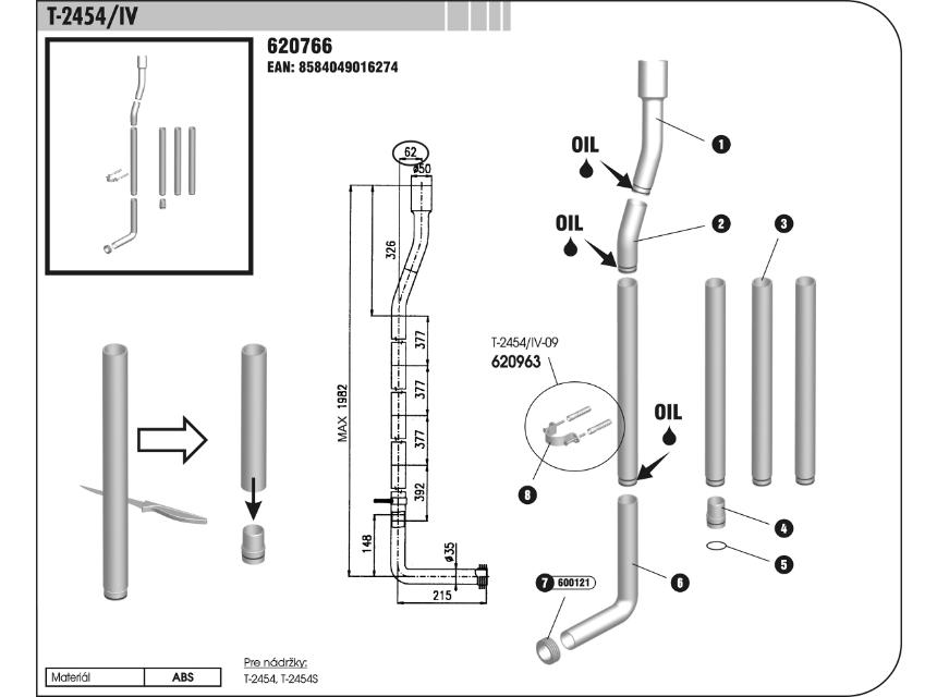 Splachovacia rúrka T-2454/IV pre WC nádržky T-2454 a T2448B