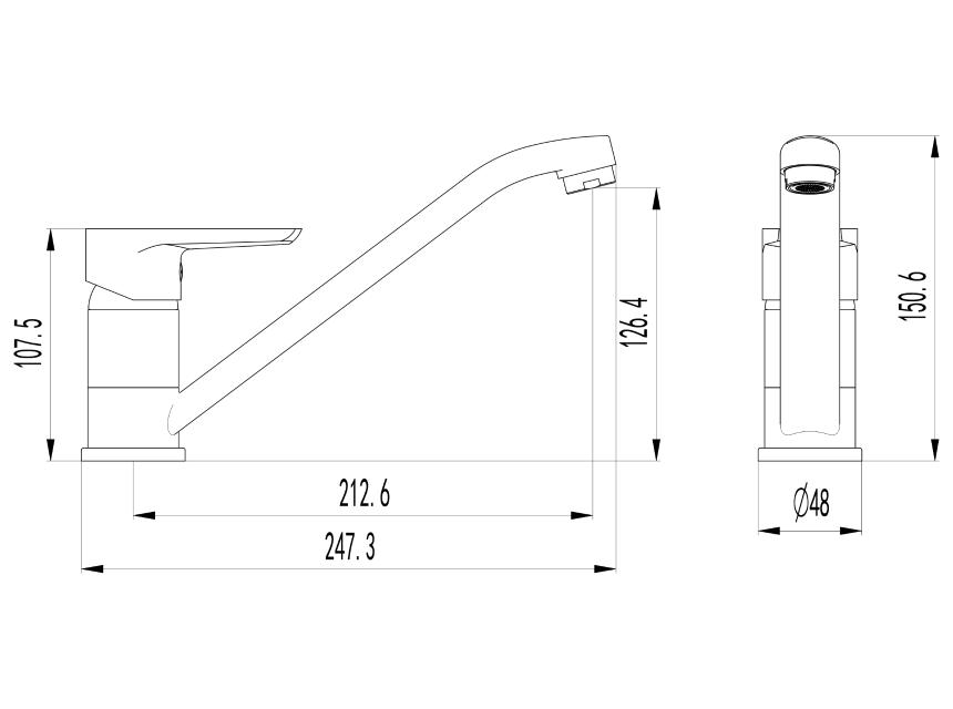 Drezová kuchynská batéria stojanková páková KB201 KLASIK, SAMTEK, výtokové ramienko 210 mm  