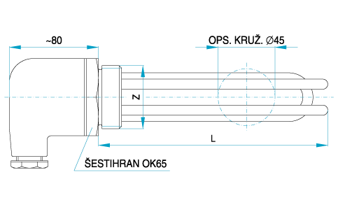 OT kotol Cu-Ni, 4000W/230V, L=315 mm, závit M48x2