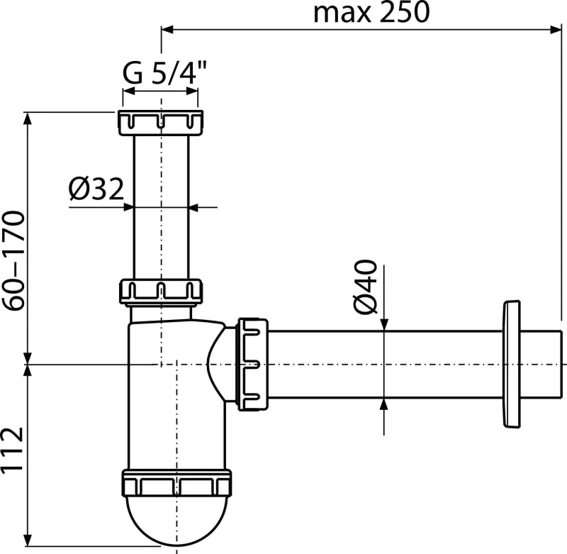 SIFÓN UMÝVADLOVÝ DN40 S PREVLEČNOU MATICOU 5/4"