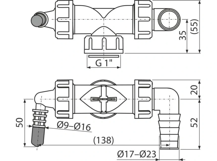 Dvojitá hadicová prípojka P156Z-G1" prípoj G1" matica, 8–16/17-23 mm so spätnými klapkami NOVINKA (nahrádza P149Z)