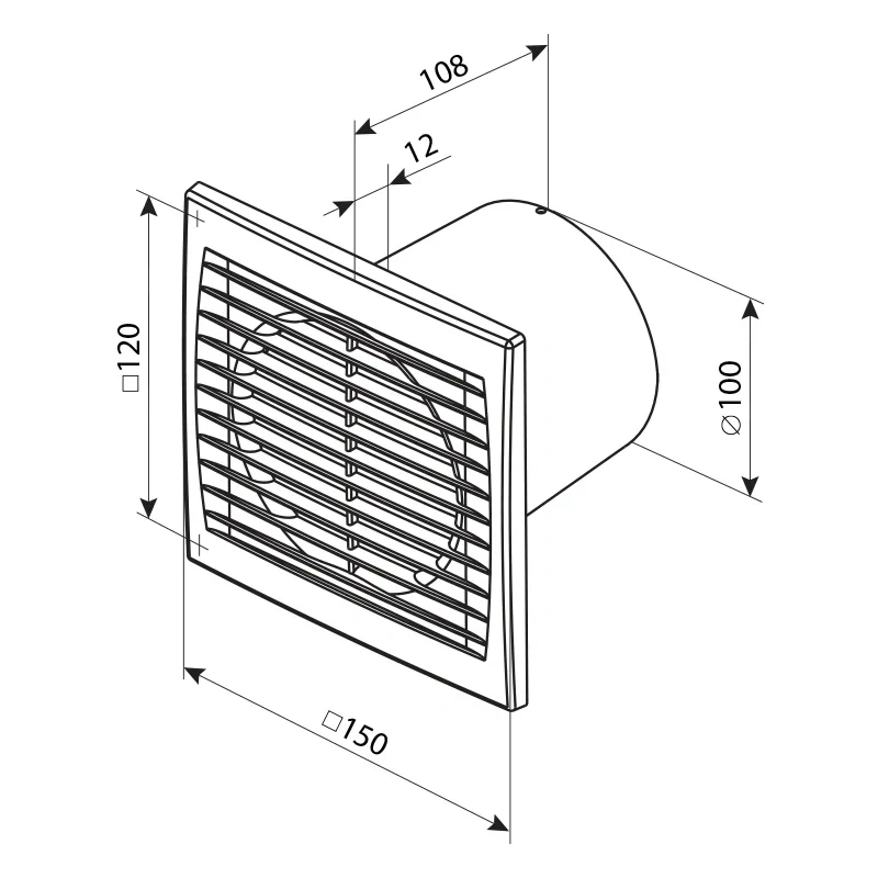 Ventilátor 100S typ S, priemer 100 mm, sieťka proti hmyzu bez žalúzie