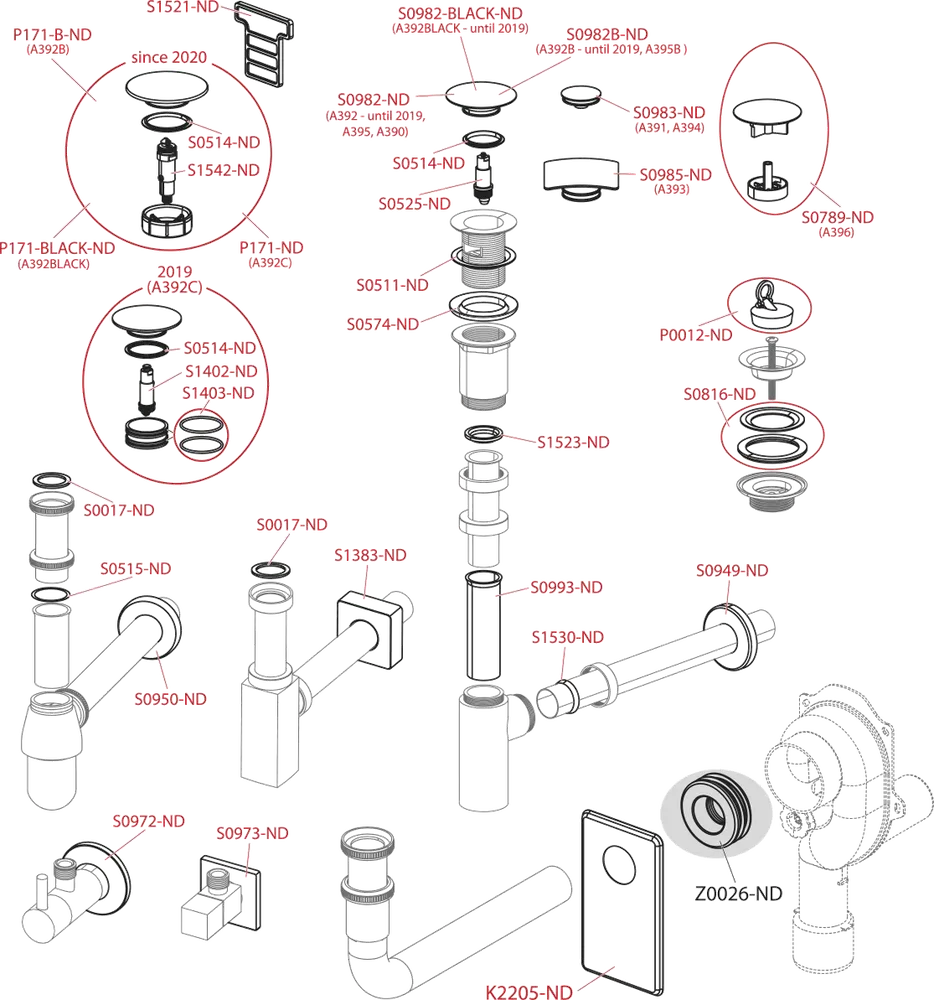 Výpusť umývadlová A392C, CLICK/CLACK 5/4" celokovová s prepadom, veľká zátka