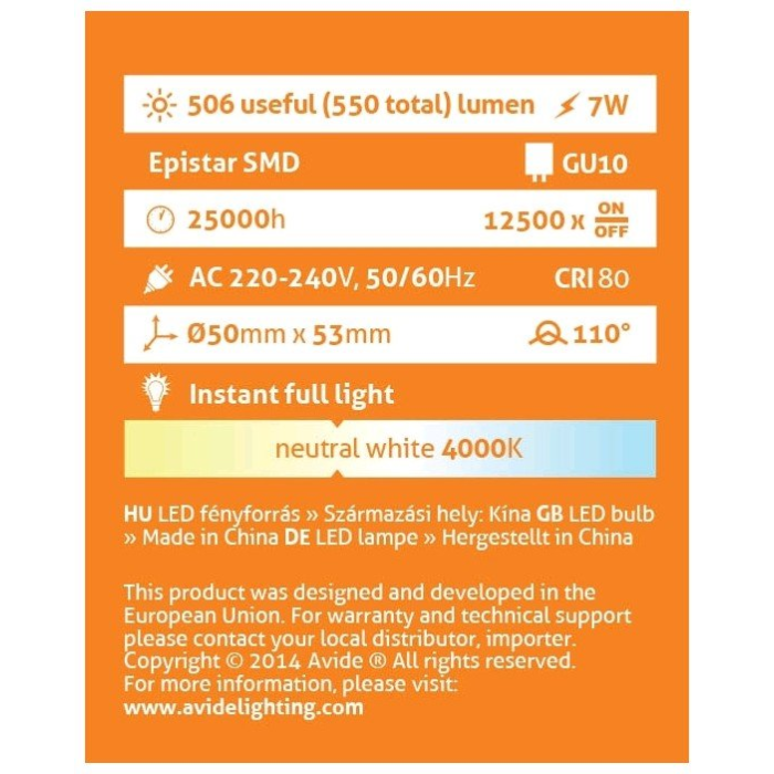 Žiarovka LED Spot 7W GU10 NW 110° Alu+Plastic (550lm) High Lumen