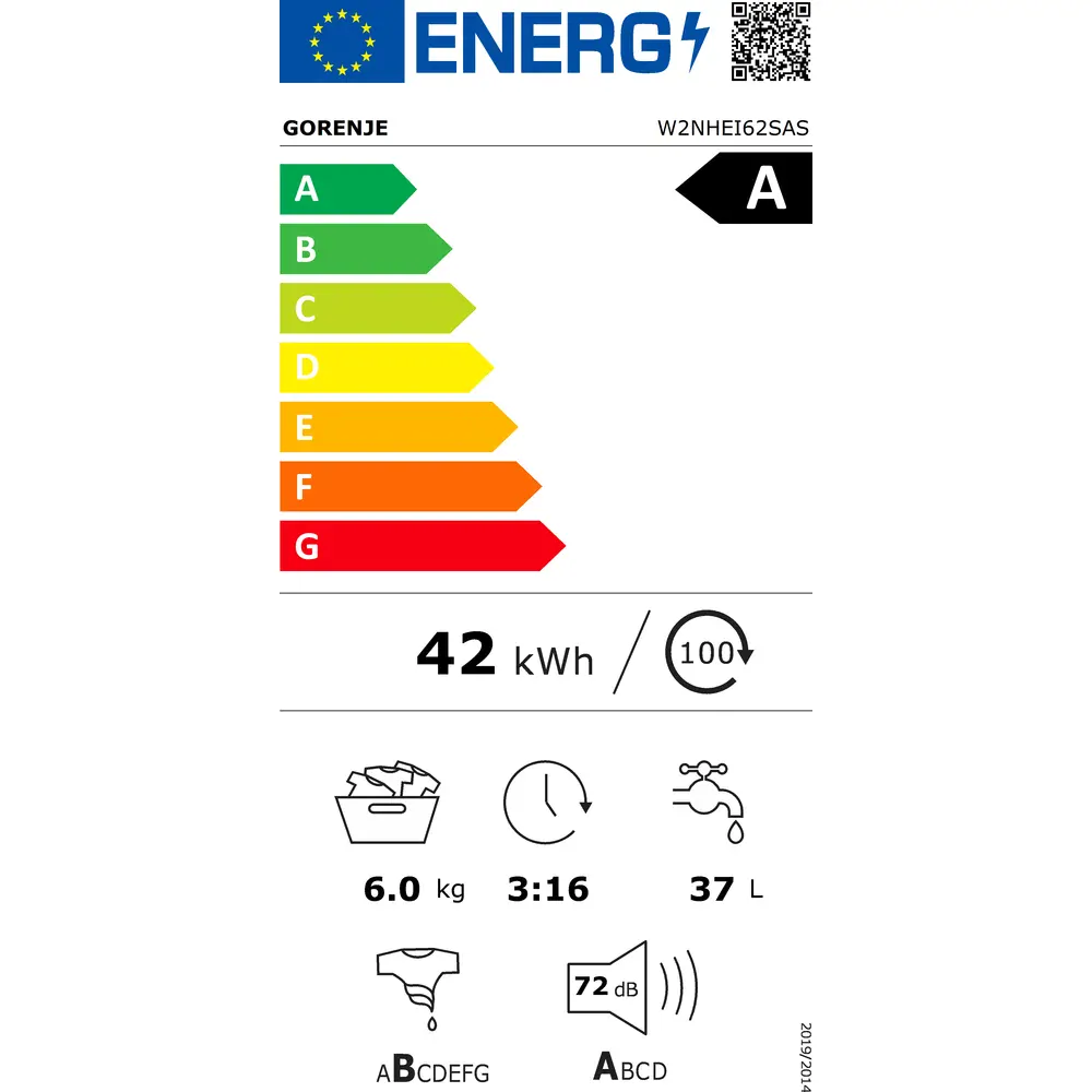 Pračka spredu plnená  W2NHEI62SAS GORENJE