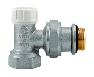 Radiátorový uzatvárací ventil spiatočkový rohový, 1/2", chróm, (spojka radiátorová) s O-krúžkom