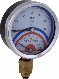 Teplomer + manometer spodný D80/0-4bar/ 120C G1/2"