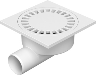 Podlahová vpust 326P - DN50/95 P bočná D 50/95, 150x150 mm, plastová, zaťaženie K3 - 300 kg